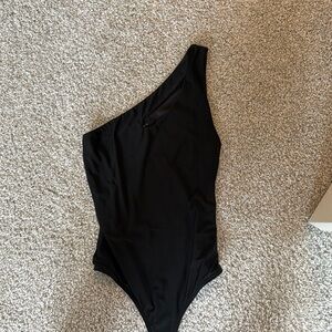 Black one shoulder cutout bodysuit
